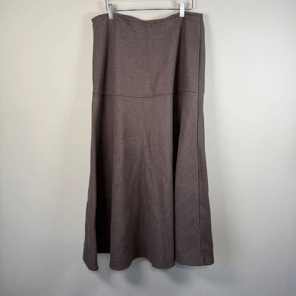 OGL NWT Brown Cash Soft FuzzLuxe Drop Waist Flared Maxi Skirt Wool Like Large - Picture 1 of 10